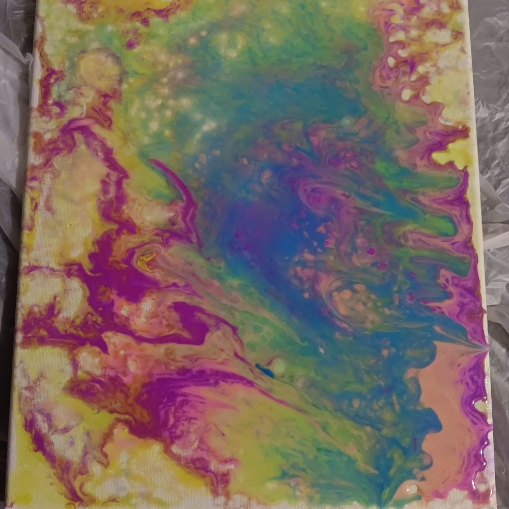 Neon acrylic pour medium painting 🎨